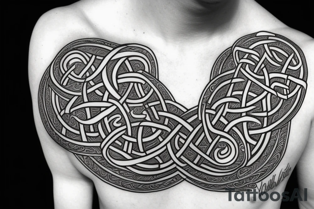 the world serpent encircling the collarbone from which Celtic roots come out tattoo idea