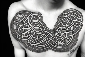 the world serpent encircling the collarbone from which Celtic roots come out tattoo idea