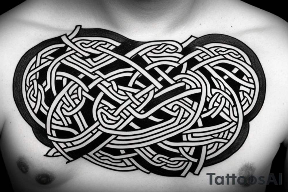 the world serpent encircling the collarbone from which Celtic roots come out tattoo idea