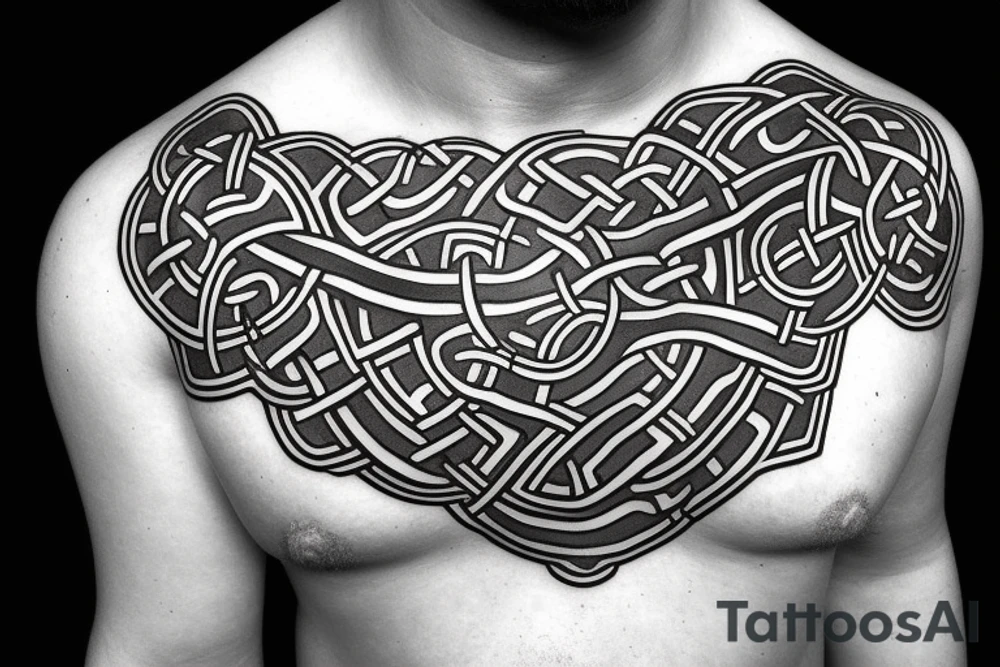 the world serpent encircling the collarbone and devouring itself from which Celtic roots come out tattoo idea