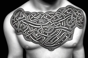 the world serpent encircling the collarbone and devouring itself from which Celtic roots come out tattoo idea
