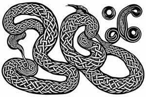 the world serpent encircling the collarbone and devouring itself from which Celtic roots come out tattoo idea