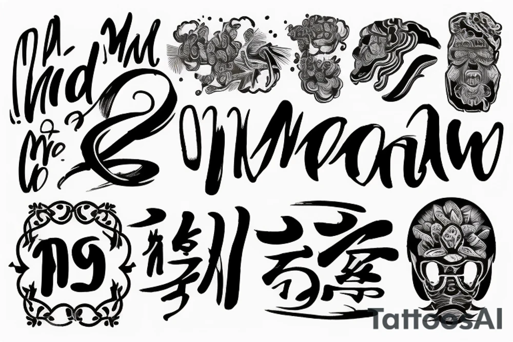 Word of "made by N.P 1985" with chinese line tattoo idea