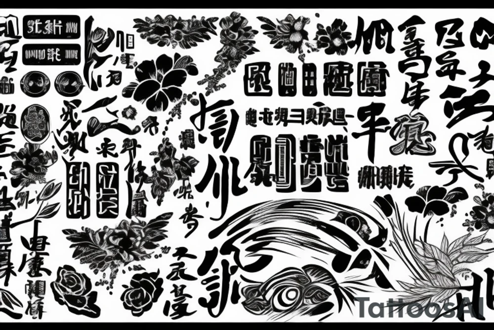 Word of "made by N.P 1985" with chinese line tattoo idea
