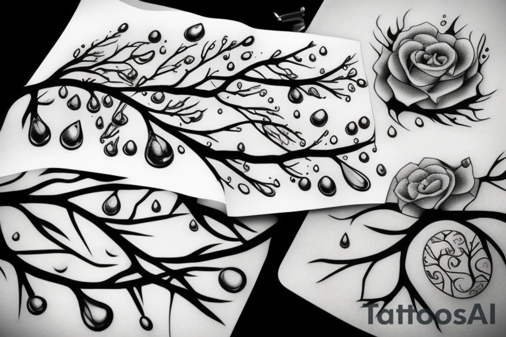 a branch dripping droplets of water tattoo idea