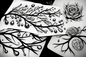 a branch dripping droplets of water tattoo idea