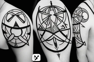 long arrow with triangles circles planets and additional arrows tattoo idea