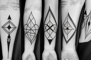 long arrow with triangles circles planets and additional arrows tattoo idea