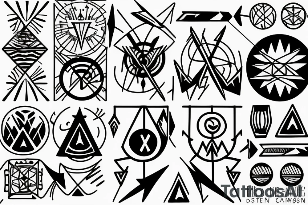 long arrow with triangles circles planets and additional arrows tattoo idea long arrow with triangles circles planets and additional arrows tattoo idea
