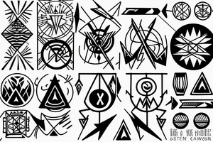 long arrow with triangles circles planets and additional arrows tattoo idea