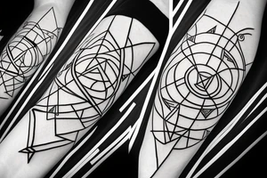 long arrow with triangles circles planets and additional arrows tattoo idea