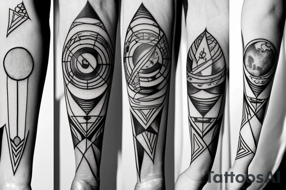 protruded arrow, with triangles, circles planets tattoo idea protruded arrow, with triangles, circles planets tattoo idea