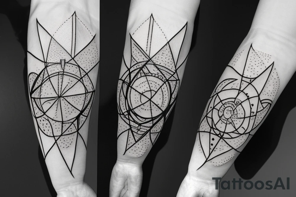 long geometric arrow and bow with geometric figures and planets tattoo idea long geometric arrow and bow with geometric figures and planets tattoo idea