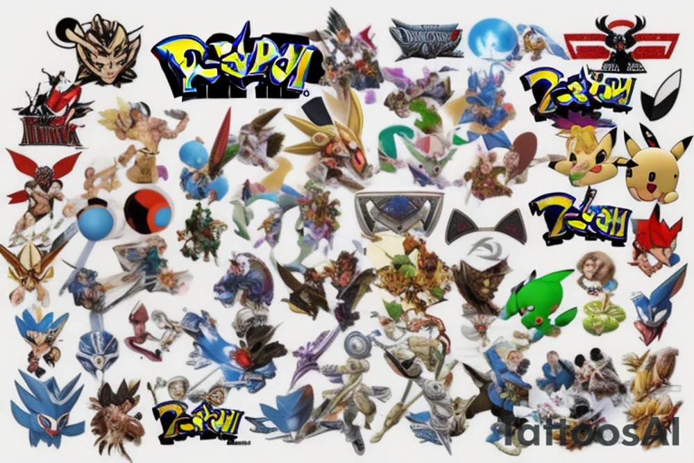 Cross between pop culture Nintendo PlayStation games. Include Pokémon, Zelda and God Of war tattoo idea