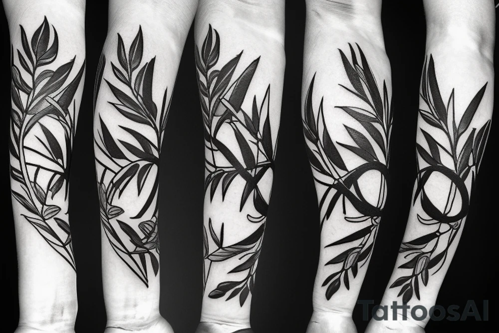 Circle around the arm made of Olive branch and ear of corn tattoo idea