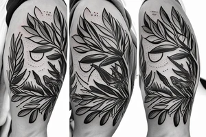 Circle around the upper arm made of Olive branch and ear of corn tattoo idea