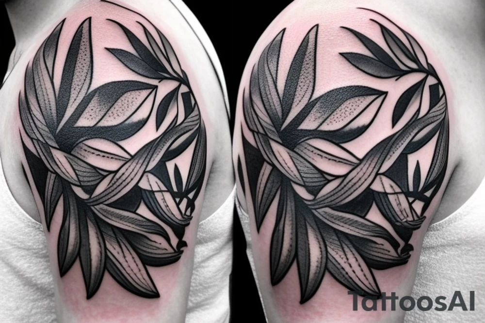 Circle around the upper arm made of Olive branch and ear of corn tattoo idea