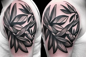Circle around the upper arm made of Olive branch and ear of corn tattoo idea