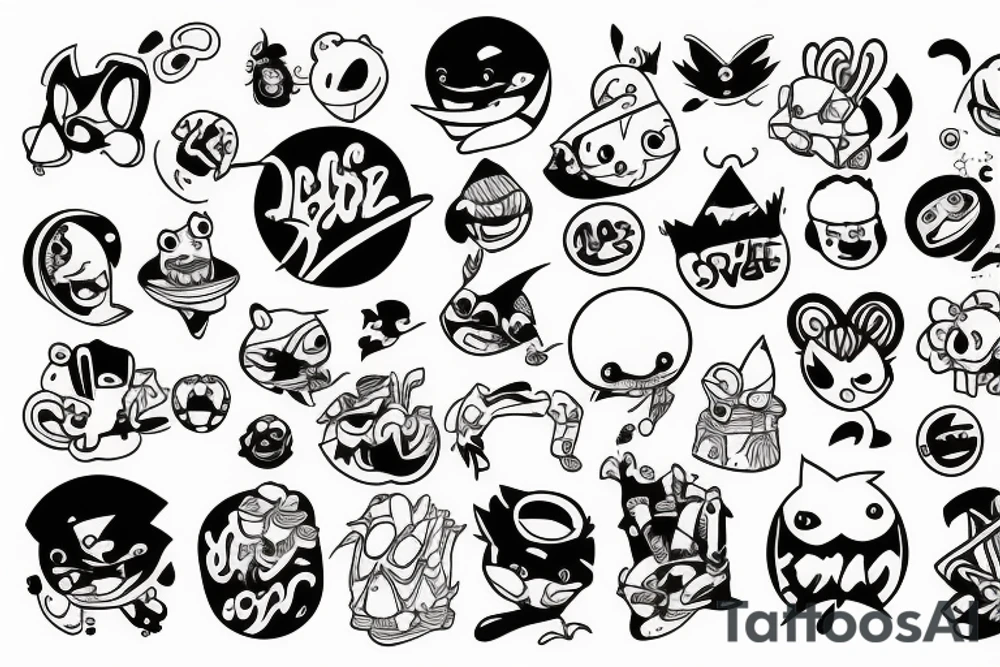 Three cartoon friends tattoo idea