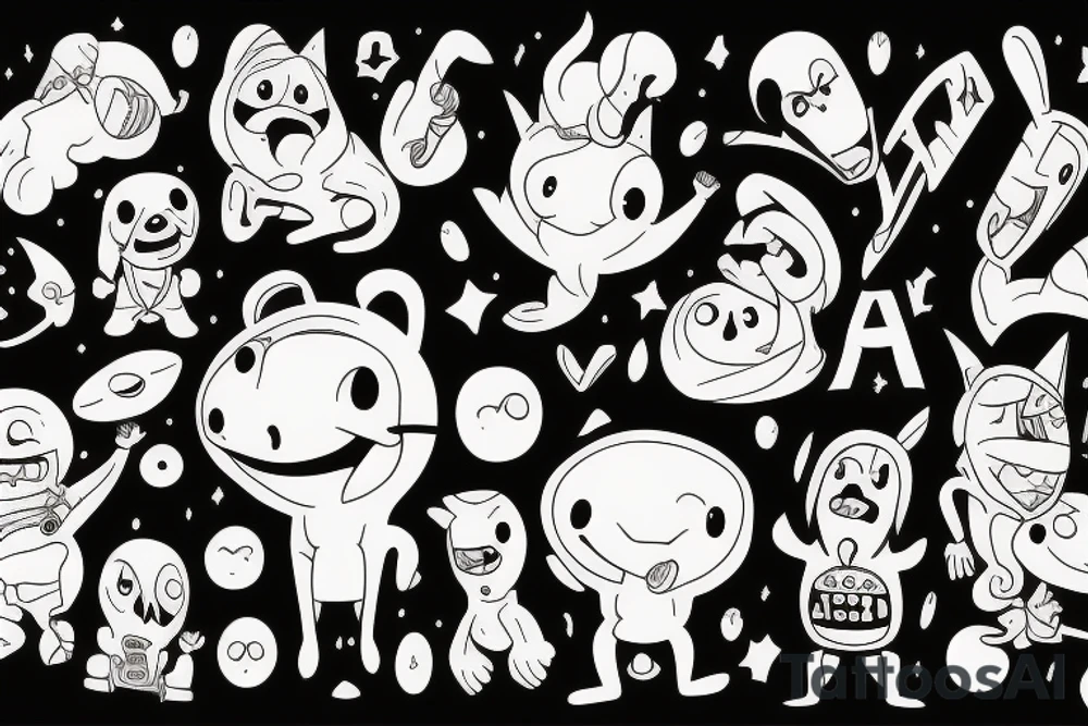 Three cartoon friends tattoo idea