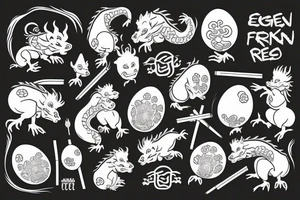 egg fried rice, chopsticks, pig, dragon holding an egg, restaurant which egg fried rice in chinese tattoo idea