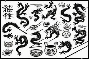 蛋炒饭, dragon or pig eating egg fried rice with chopsticks tattoo idea