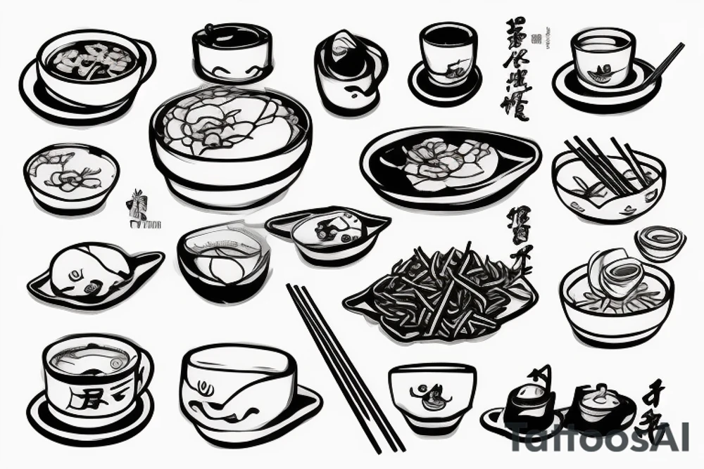 蛋炒饭, pig eating egg fried rice with chopsticks tattoo idea