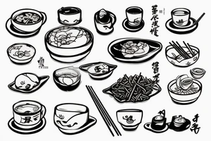 蛋炒饭, pig eating egg fried rice with chopsticks tattoo idea