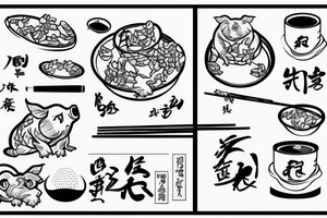 蛋炒饭, pig eating egg fried rice with chopsticks tattoo idea