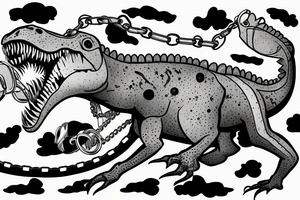 rex dinosaur with a chain around his neck that rips off his skin tattoo idea