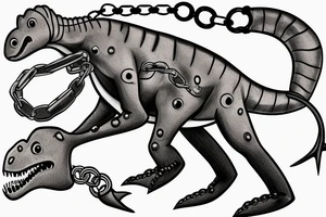 rex dinosaur with a chain around his neck that rips off his skin tattoo idea