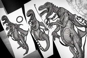rex dinosaur with a chain around his neck that rips off his skin tattoo idea