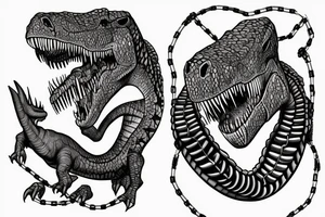 rex dinosaur with a chain around his neck that rips off his skin tattoo idea