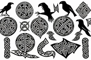 Viking rune tattoo with ravens and Vegvisir tattoo idea
