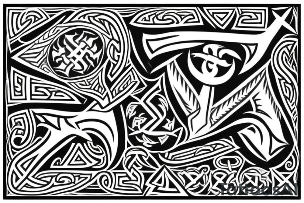 Viking rune tattoo with ravens and Vegvisir tattoo idea