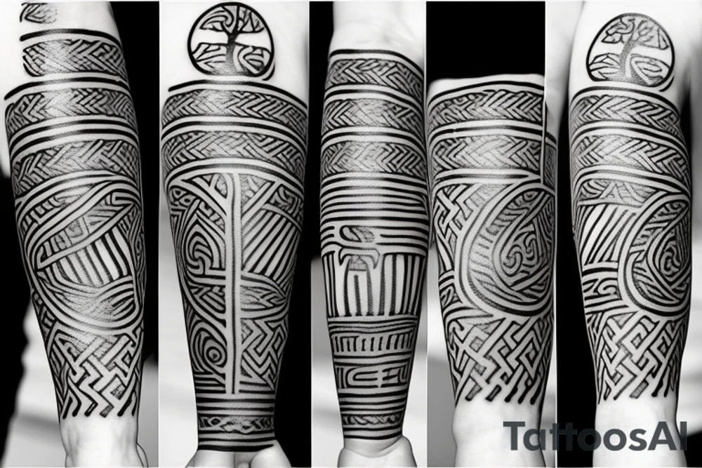 Viking tattoo on arm with runes and tree of life tattoo idea