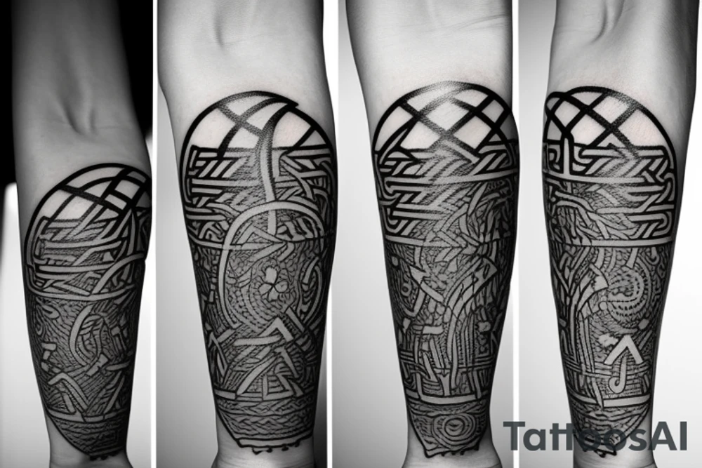 Viking tattoo on arm with runes and tree of life tattoo idea