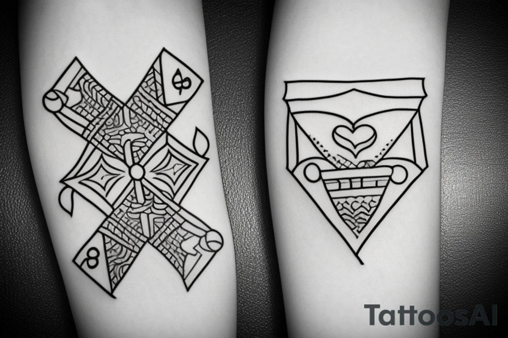 draw a minimalistic tattoo desgin of two playing cards tattoo idea