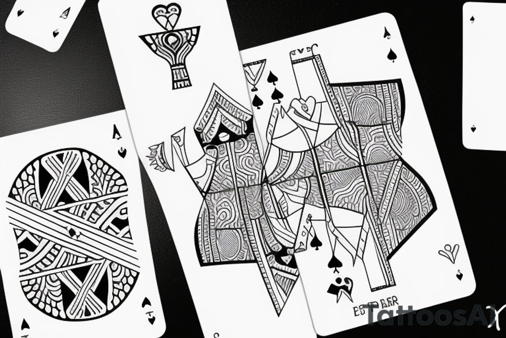 draw a minimalistic tattoo desgin of two playing cards tattoo idea