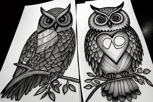An image of an owl perched on a branch, with an hourglass in the background. This could symbolize the wisdom and foresight of the owl tattoo idea