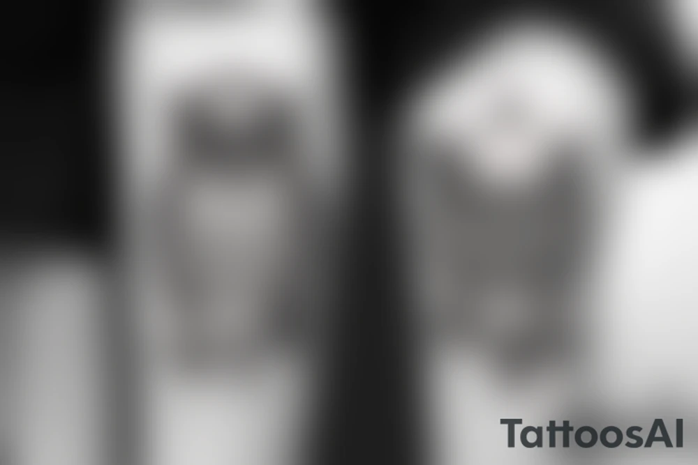 an owl perched on a branch, with an hourglass in the background tattoo idea