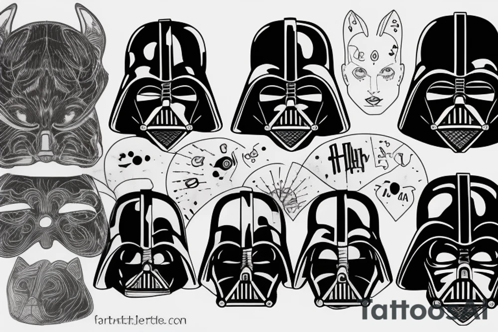 Darth vader helmet with half as a black cat tattoo idea Darth vader helmet with half as a black cat tattoo idea