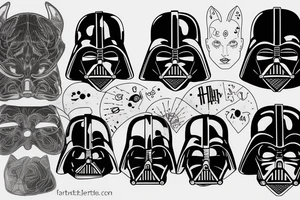Darth vader helmet with half as a black cat tattoo idea