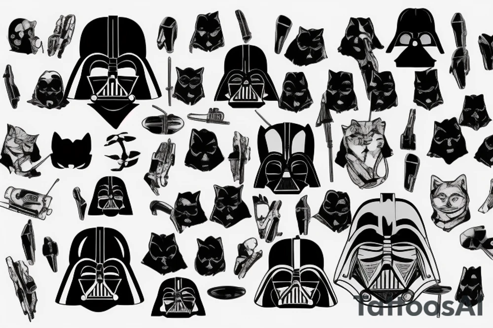 Darth vader helmet with half as a black cat tattoo idea Darth vader helmet with half as a black cat tattoo idea