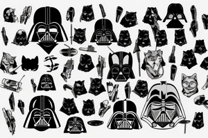 Darth vader helmet with half as a black cat tattoo idea