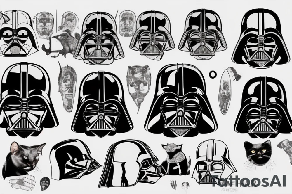 Darth vader helmet with half as a black cat tattoo idea