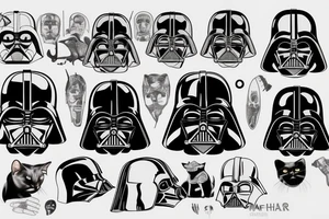 Darth vader helmet with half as a black cat tattoo idea