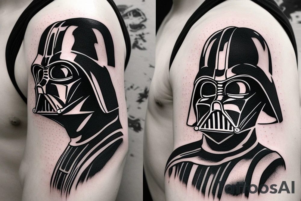 Darth vader helmet with half as a black cat tattoo idea