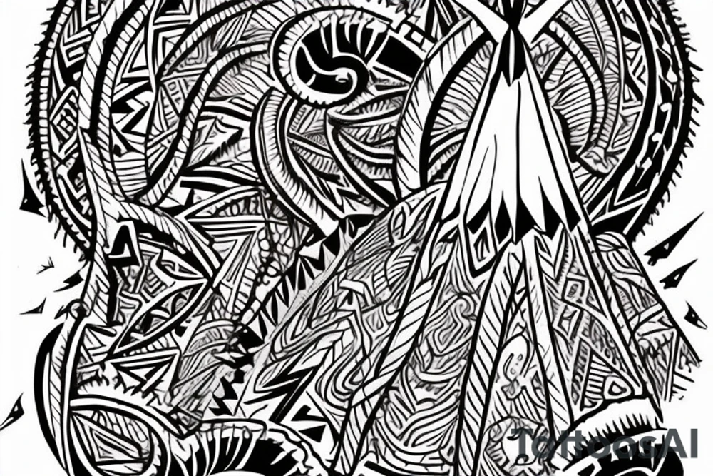 A Tipi as main part. With two horns from a moose growing on Top of it. One horn is broken by half.
On the bottom side there are growing big, strong roots underneath it.
The Entrance of the Tipi is slightly opened, inside it looks like the universe. tattoo idea