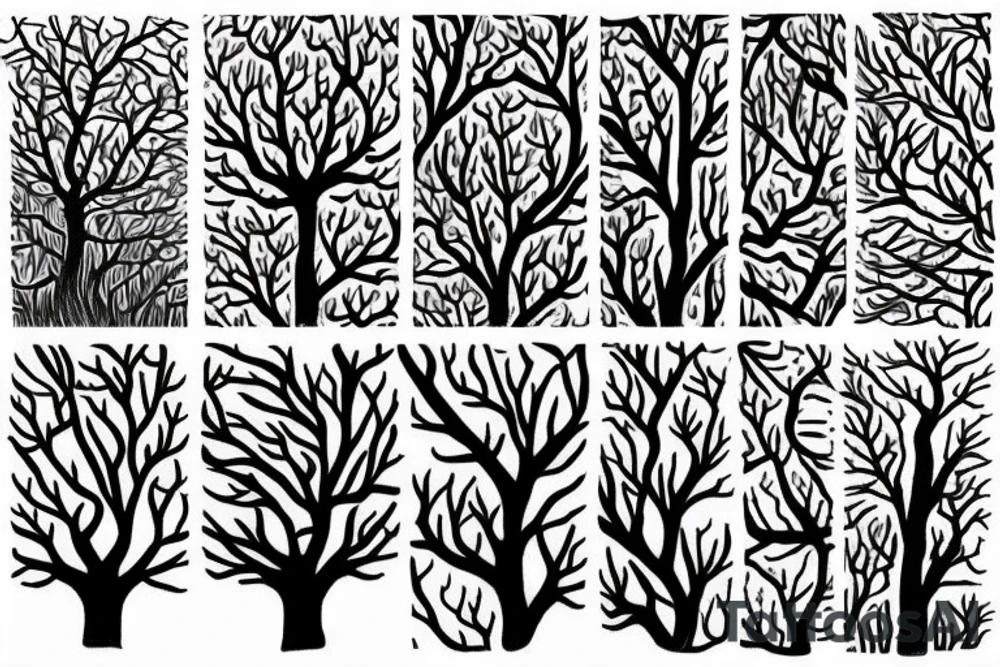 Tree without leaves from knee to toes tattoo idea